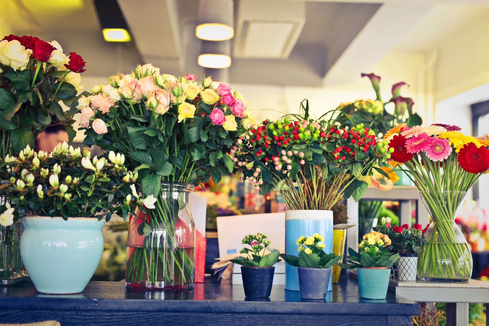 Assorted seasonal flower arrangements